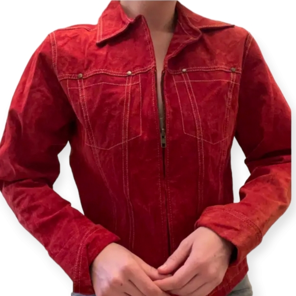 Coldwater Creek Jackets & Blazers - NWOT Coldwater Creek red suede leather & wool zip up jacket Womens 12
